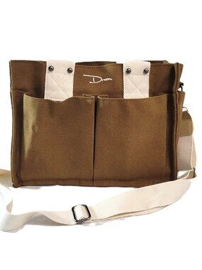 Dream Multi-Pocket Canvas Utility Bag Brown Cream Crossbody Studio Tote